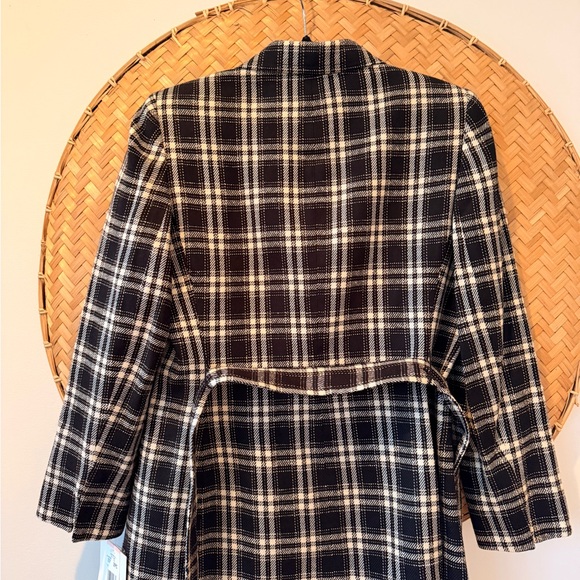 LE SUIT TRENCH-STYLE ELONGATED BELTED 90’S B&W PLAID JACKET SHOULDER PADS LINED - Picture 10 of 16